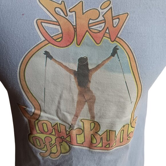 Small Springfoot Single Stitch Vtg 1970s "Ski Your Buns Off" Roach 76 T-Shirt